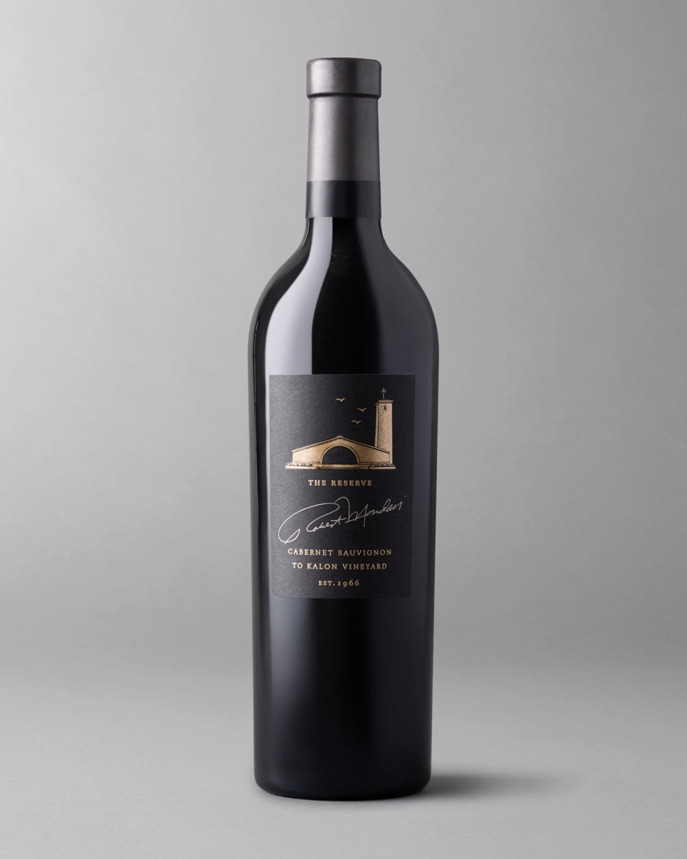 Bottle of Robert Mondavi Reserve Cabernet Sauvignon To Kalon Vineyard on a light grey background 