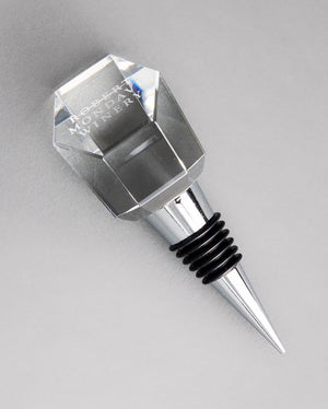 An exquisite Robert Mondavi Winery etched Optical Crystal Wine Stopper + Box