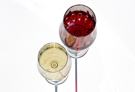 Red & white wine glasses shot from above.