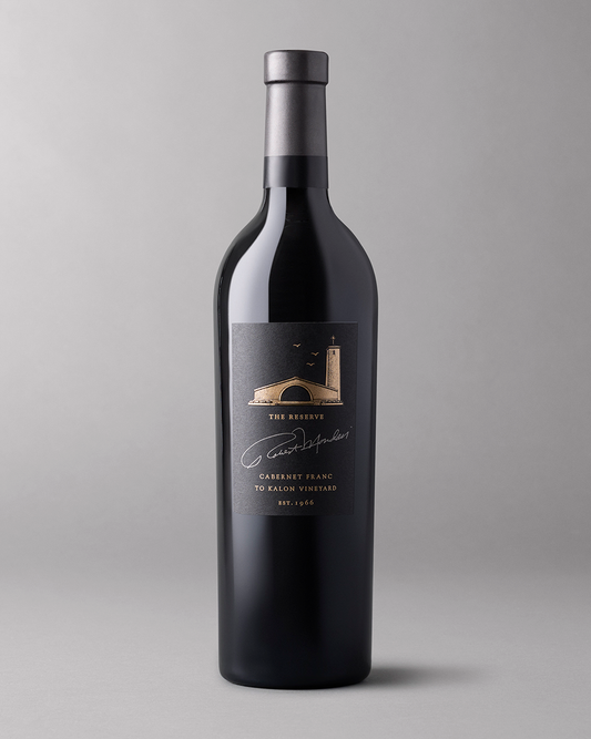 Bottle of To Kalon Vineyard Reserve Cabernet Franc on a light grey background