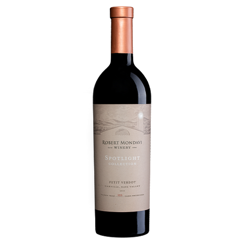Wine bottle of 2015 Petit Verdot Oakville Napa Valley.